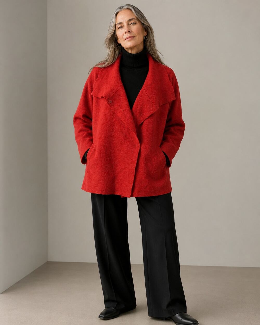 Eileen Fisher Wool Jacket M Red Orange Lagenlook Old Money Quiet Luxury Academia